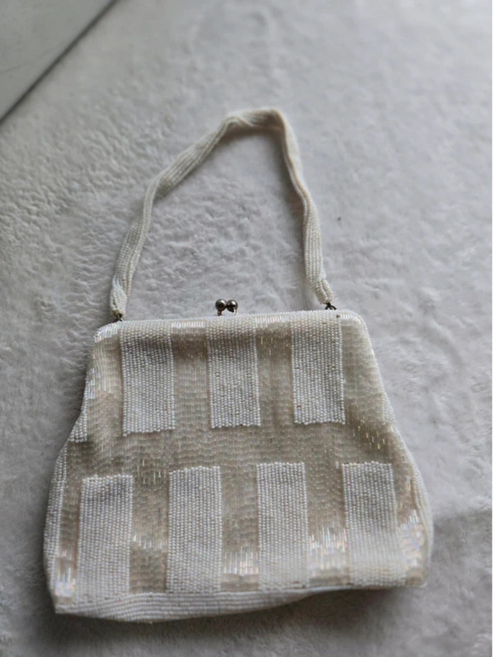 Vintage Richere White Beaded Evening Purse Handbag Made in Korea
